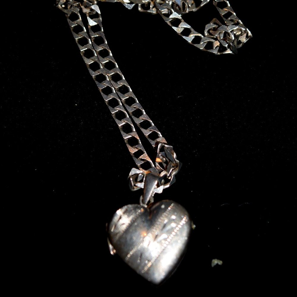 Vintage Silver Heart Locket with Thick Silver Chain